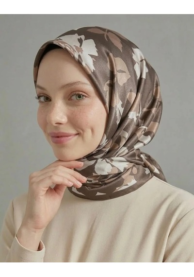 Bushu Lavender Twill Eşarp - Çiçek Desenli Mor kahverengi