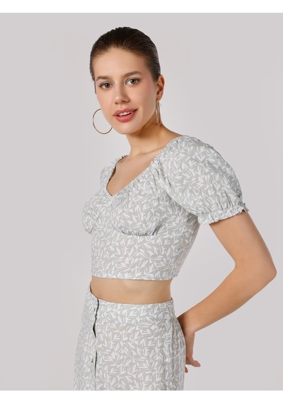 Colin's Colins Slim Fit Büzgülü Crop Yeşil Kadın Kısa Kol Gömlek Cl1063921 Mint Yeşili