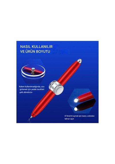 Rotasyonlu Çok Fonksiyonlu Kalem - Led Işık Ve Rahatlama Özelliği , Metal Kalem, Pratik Kalem Kırmızı Kırmızı