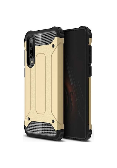 Noktaks - Huawei Uyumlu Huawei P30 Lite - Kılıf Çift Katman Zırh Tank Crash Military Kapak - Gold