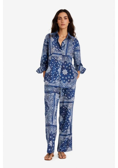 Defacto Regular Fit Şal Desenli Plaj Gömleği-fall İn Love F8334ax25hsnv241 Lacivert