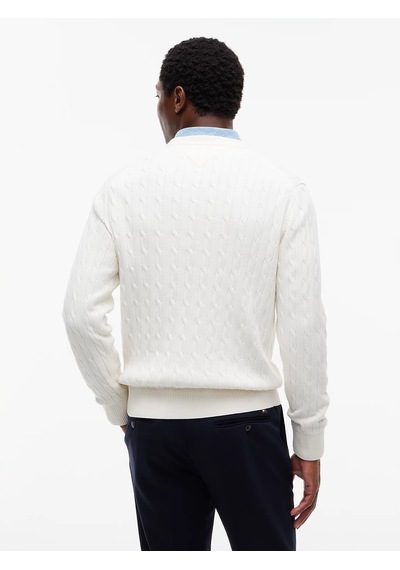 Tommy Hilfiger Erkek Classic Cable Crew Kazak Beyaz