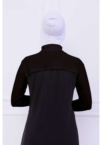 Loggia Balıkçı Yaka Boyunluklu Kolluk Acı Kahve - Likralı Dik Yakalı Kadın Body Tesettür Crop Bolero Acı Kahve