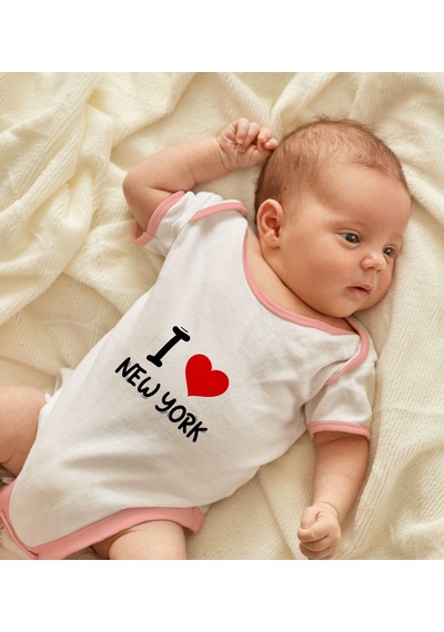 Bk Gift Bk Kids I Love New York Tasarımlı Pembe Bebek Body Zıbın - Model 1 3-6 Ay Sarı