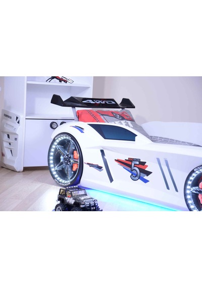 Setaymobilya Arabalı Yatak , Jaguar Ful Led, Beyaz , Setay
