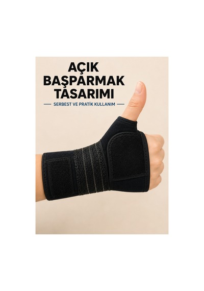 Avuç İçi Destekli El Bilekliği Metal Destekli Ayarlanabilir Bilek Ateli - Siyah Siyah