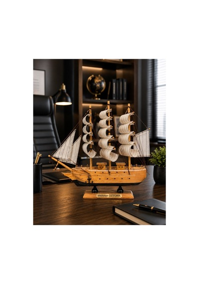 İsime Kişiye Özel Dekoratif Premium Ahşap El Yapımı Yelkenli Gemi Maketi 30 X 30cm Biblo Hediye 530f