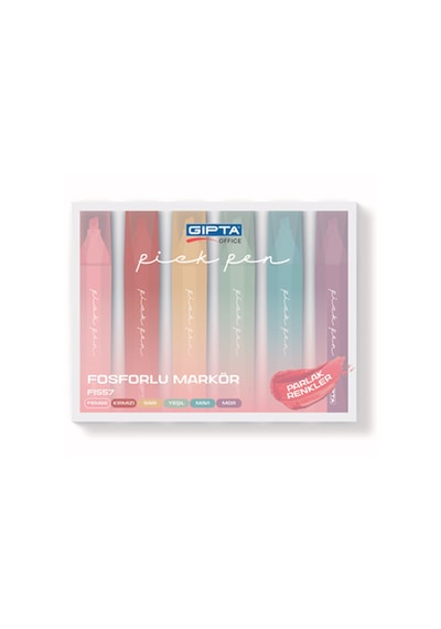 Gıpta Fosforlu Markor Pıckpen 6 Lı Set F1557 Çok Renkli
