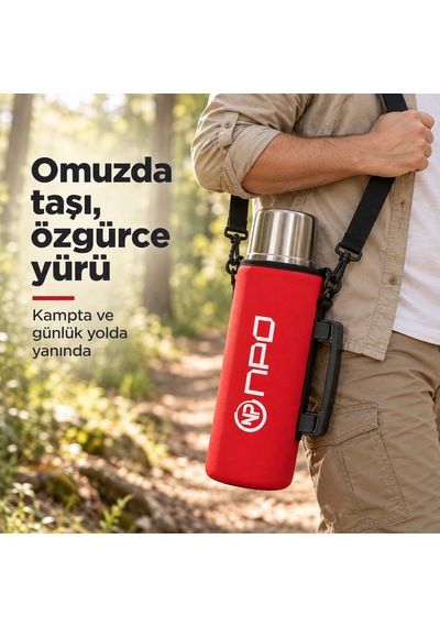 Npo Nt01 2 Katman Vakum Teknolojili 24h Sıcak 48hsoğuk 72hbuzlu Koruma Çelik Termos Kırmızı Kılıflı