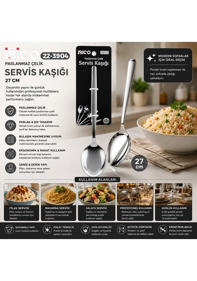 Krom Metal Servis Kaşığı 27 Cm Çok Renkli