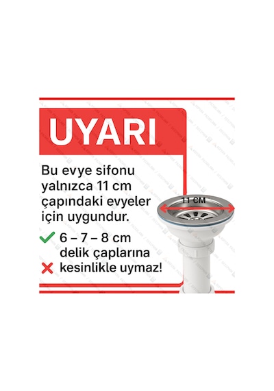 S Çiftli Çöpmak Sifonu 11 Cm Kafa Çapı Dik Taşmalı Derin Tip Koku Önleyici