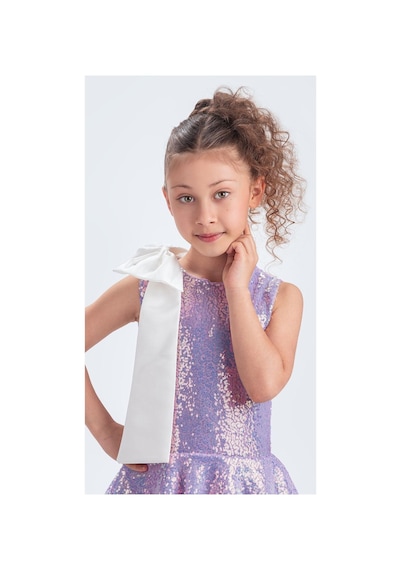 Mnk Baby & Kids Yaka Fiyonk Işıltılı Pul Payet Kumaş Kız Çocuk Abiye Elbise M00702 Lila