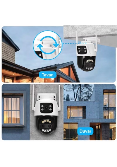 Çift Lensli 360 Ptz Wifi Güvenlik Kamerası Ip66 Su Geçirmez, Çift Yönlü Sesli, Gece Görüşlü, Duvar & Tavan Montajlı Smart Kamera