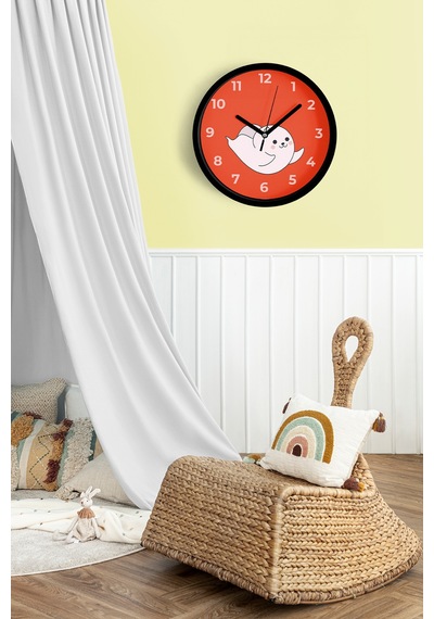 Sevimli Hayalet Kedi Tasarımlı Çocuk Odası Duvar Saati - 30cm - Önü Camlı Siyah Kasa-jh0898 Siyah