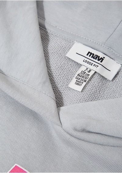 Mavi - Mavi Logo Baskılı Kapüşonlu Gri Sweatshirt 7s10179-70075 Gri
