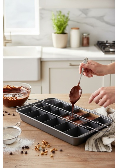 Akayev 18 Bölmeli Brownie Kalıbı Siyah-beyaz
