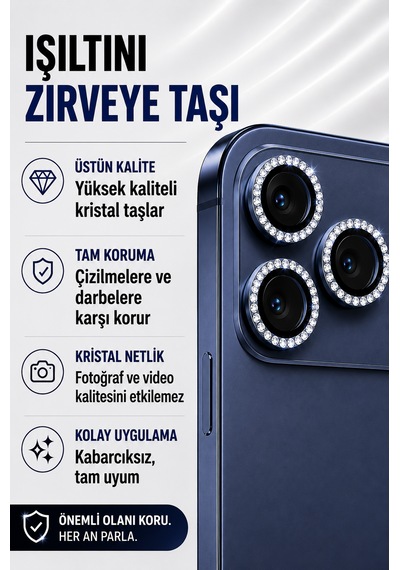 İphone 17 Pro / 17 Pro Max Uyumlu Taşlı Kamera Lens Koruyucu Abis