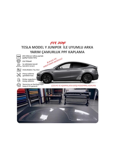Tesla Model Y 2025 İle Uyumlu Hazır Kesim Yarım Çamurluk Kaplamal