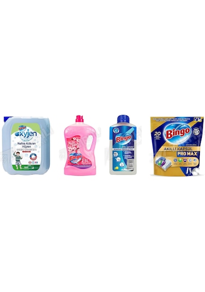 Bingo Çamaşır Suyu 4 Lt + Yüzey Tem. Fresh 2.5 Lt + Bulaşık 250 Ml + Tablet Pro 20'li 4'lü Set Diğer