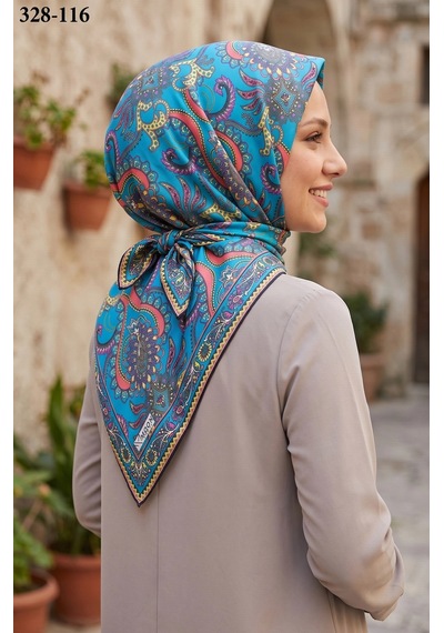 Moonscarfs Moonscarf Soft Pamuk Eşarp Mavi 328-116 Çok Renkli