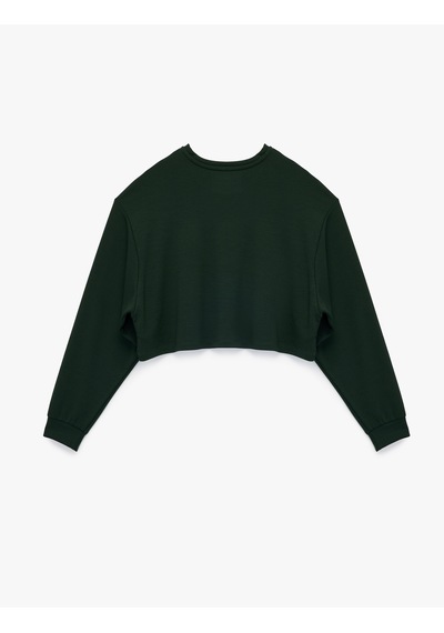 Koton Viskon Oversize Uzun Kollu Bisiklet Yaka Crop Spor Sweatshirt Yeşil 6wak10155nk Yeşil