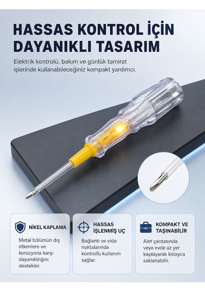Elektrik Test Kalemi Neon Işıklı Nikel Kaplama 110-220v Dirençli - Lisinya 35152758