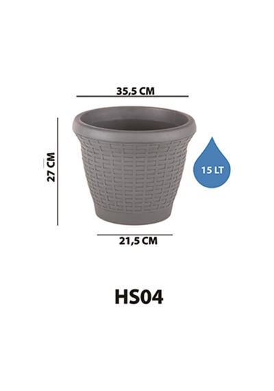 Hs04 Hasır Saksı Tabaklı 35,5cm, 15 Litre Antrasit