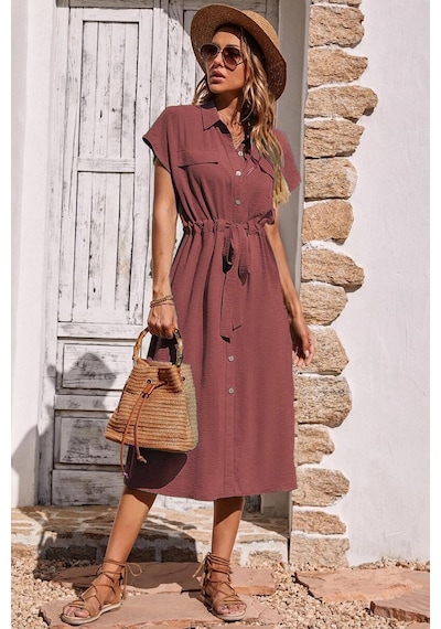 Madmext Bordo Gömlek Yaka Uzun Elbise Mg1743-bordo Bordo
