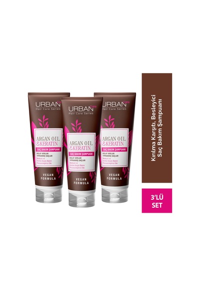 Argan Oil & Keratin Kolay Kırılan Yıpranmış Saçlara Özel Şampuan Set 3x250ml-vegan