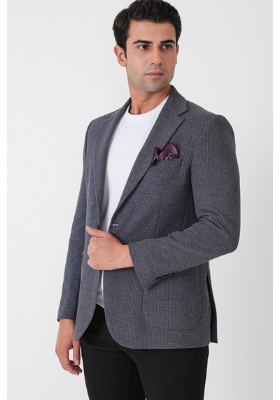 Slim Fit Torba Cepli Fitilli Dokuma Esnek Yünlü İndigo Ceket C 747 Indıgo