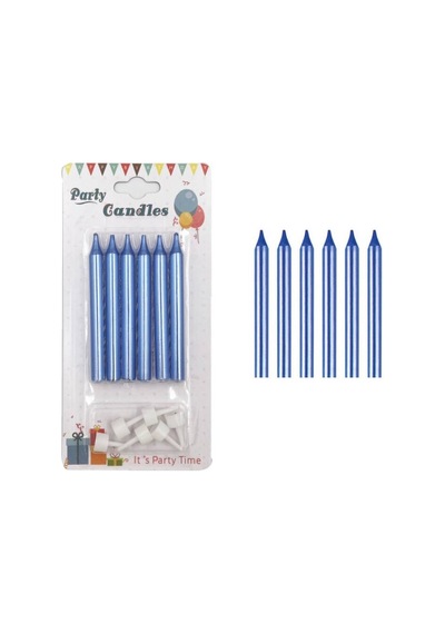 Mavi İnce Mum 8 Cm 6 Lı