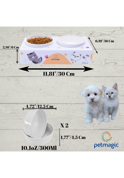 Petmagic Akrilik Pleksi Evcil Hayvan Renkli Seramik Kaseli Kedi Köpek Mama Su Kabı Kedi