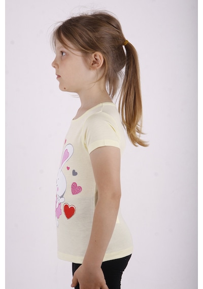 Toontoy Kids Toontoy Kız Çocuk Kalpli Tavşan Baskılı Tişört Sarı