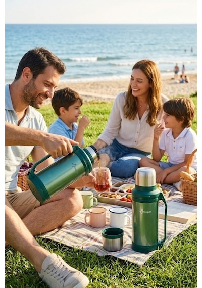 Penguen 1.5 Litre Avcı Termos Vakumlu Çelik Termos Kamp Piknik Çay Kahve Termosu Sus304 Bpa Free Yeşil