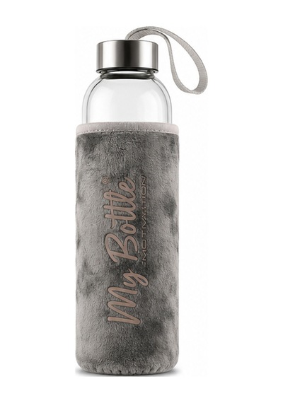 My Bottle Peluş Kılıflı Cam Matara Taşıma Askılı Şık Su Şişesi Stone Grey