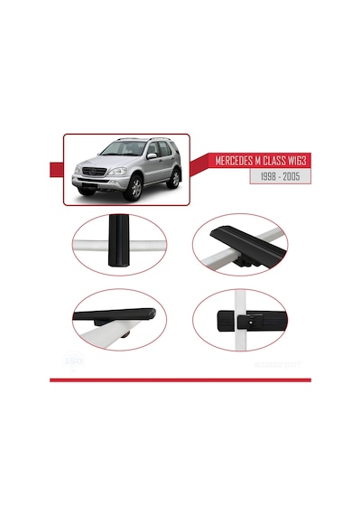 Mercedes M Class W163 1998-2005 Arası İle Uyumlu Basic Model Ara Atkı Tavan Barı Siyah 3 Adet