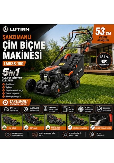 Lutian LM53S-180 53 CM 5in1 Şanzımanlı Benzinli Çim Biçme Makinesi