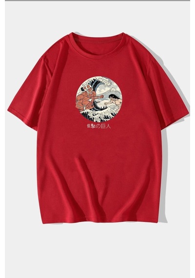 Flood Of Style Unisex Kanagawa Oki Nami Ura Baskılı T-shirt Kırmızı