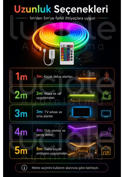 Onerous 5 M Rgb Neon Led Şerit, Uzaktan Kumandalı