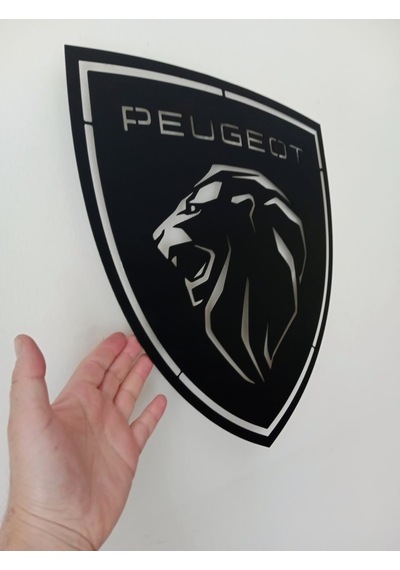 Motto Dekor Lazer Kesim Metal Peugeot Logosu Peugeot Armalı Pego Duvar Dekoru 40x44 Cm Siyah