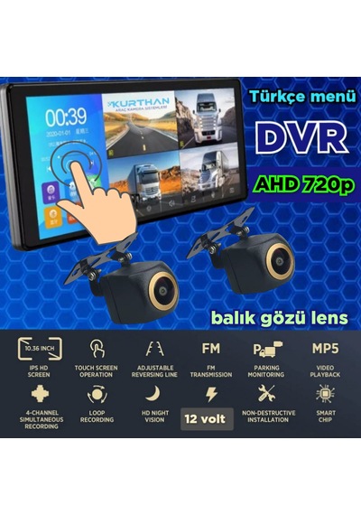 2 Ad 720p Ahd 170'' Kamera Dokunmatik Video Müzik Dvr Ekran