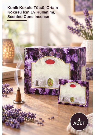 4 Adet Lavanta Aromalı Konik Tütsü Konik Kokulu Tütsü, Ortam Kokusu İçin Ev Kullanımı, Scented Cone Incense
