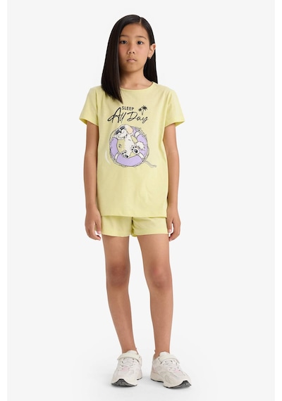Defacto Kız Çocuk Pijama Takımı Baskılı Kısa Kollu Üst Beli Lastikli Şort E0666a825hsyl282 Sarı
