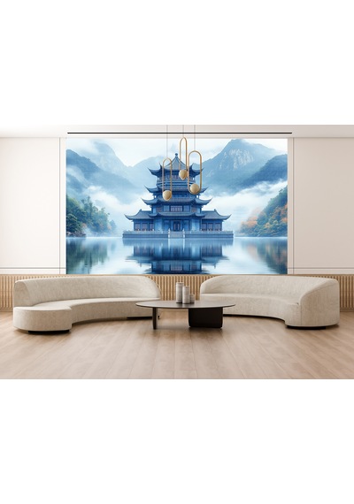 Gölde Japon Tapınağı Poster Duvar Kağıdı Renkli