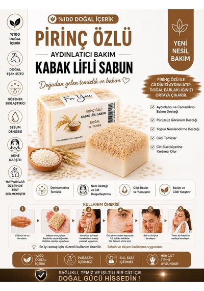 Kabak Lifli %100 Doğal El Yapımı Pirinç Özlü Whitening Sabun Kabak Lifi - Lavanta