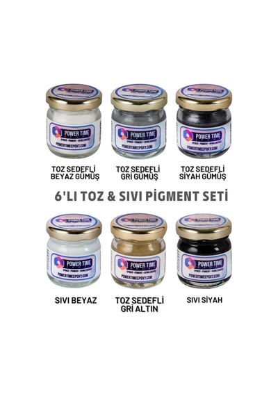 6'lı Epoksi Pigment Boya Seti Dark/ Epoksi Için/ 4 Adet Toz Sedefli - 2 Adet Sıvı Opak-transparan