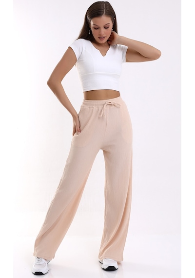 Winmoda34 Kadın Palazzo Bürümcük Pantolon Bej