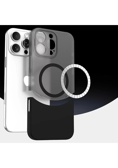 Apple Uyumlu iPhone 16 Pro Kılıf Magsafe Şarj Kartlıklı Mıknatıslı Duble 1.7mm Kapak Kart Bölmeli Lacivert