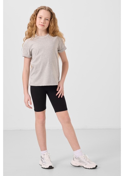 Gri Melanj Pamuklu O Yaka Standart Fit Basic Kız Çocuk T-shirt - 75177 Gri Melanj