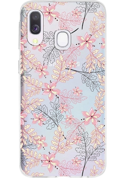 Samsung Galaxy A40 Uyumlu Kapak Floral Kırmızı Tasarımlı Şeffaf Silikon Kılıf